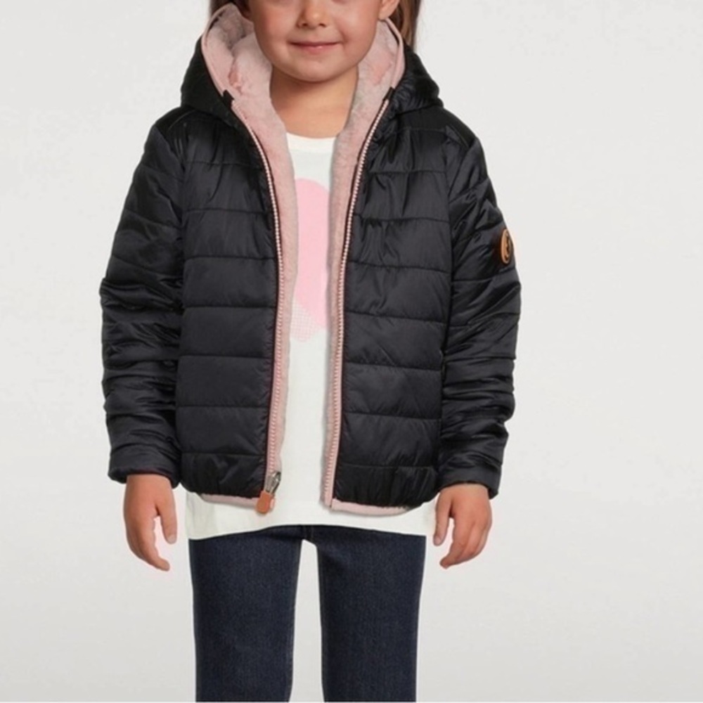 SAVE THE DUCK Girls' Pink Mimi Reversible Faux Fur Hooded Jacket